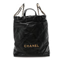 Shiny Calfskin Quilted Chanel 22 Backpack Black