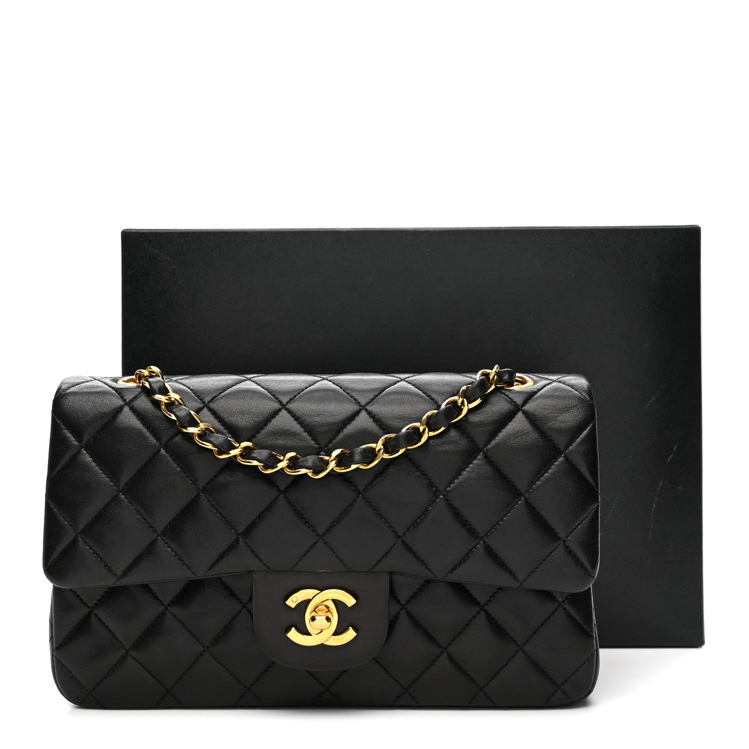 Lambskin Quilted Small Double Flap Black