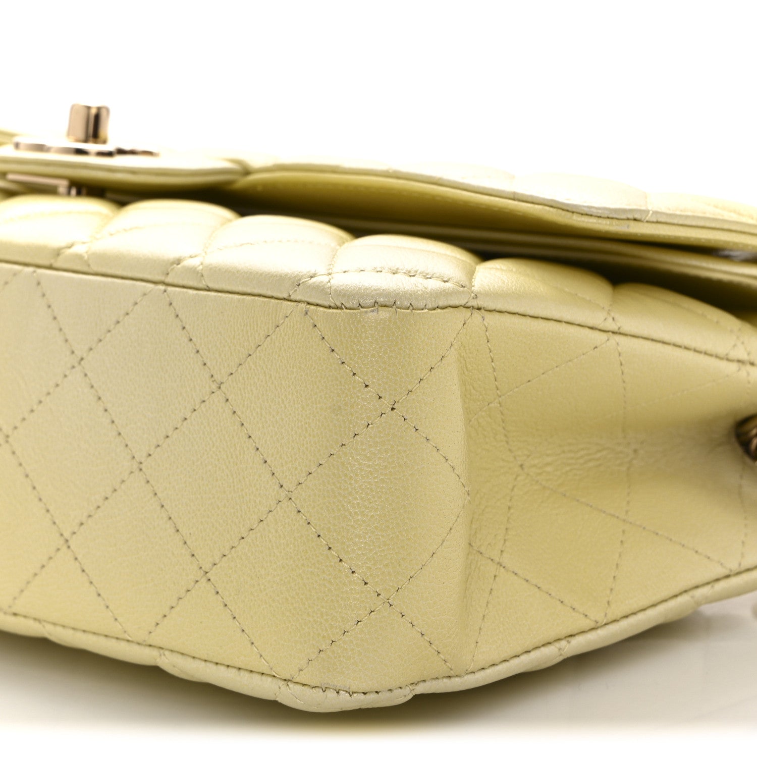 Cloudy Pearly Goatskin Quilted Medium Double Flap Light Yellow