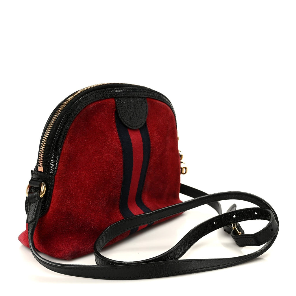Suede Patent Web GG Small Ophidia Dome Shoulder Bag Hibiscus Red