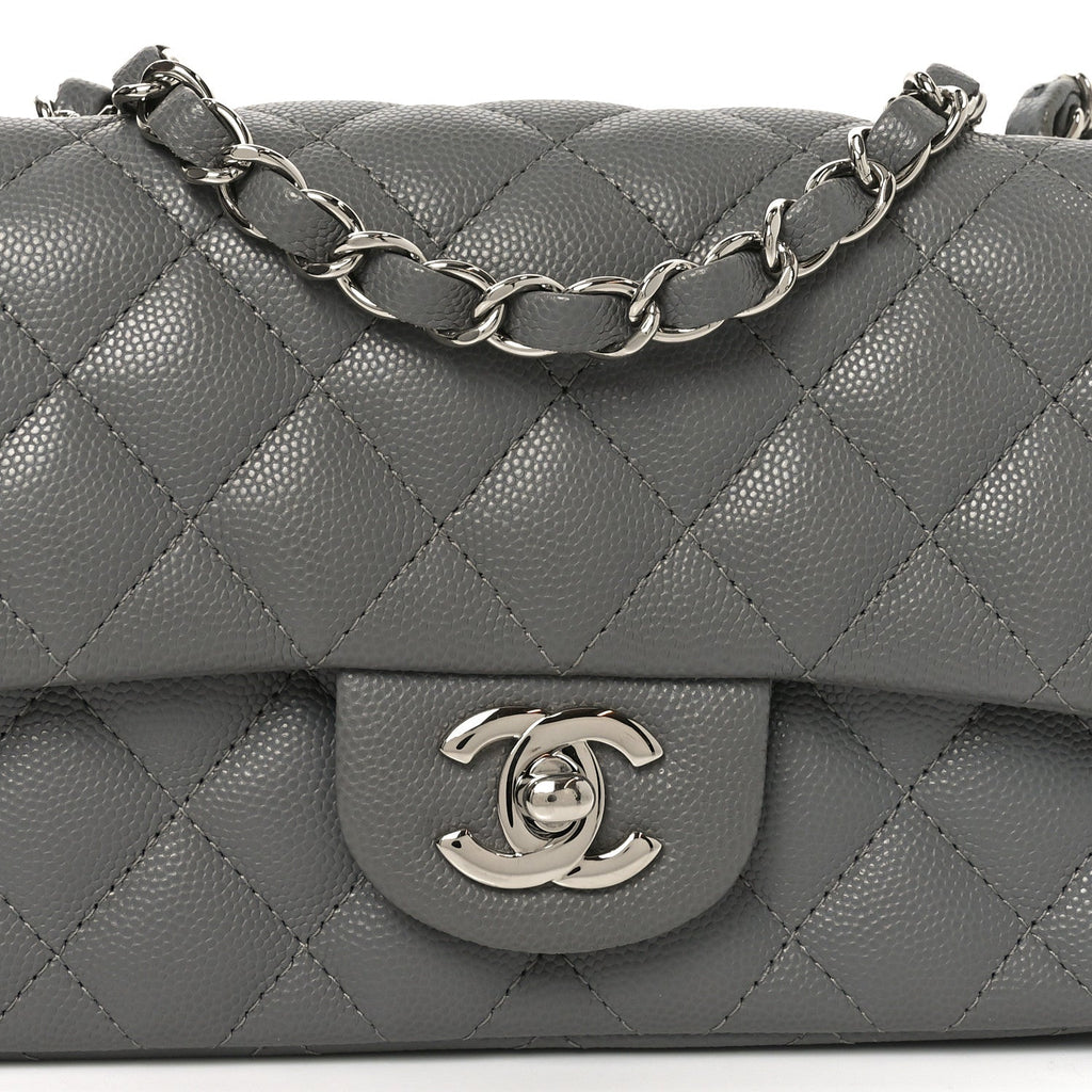 Caviar Quilted Mini Rectangular Flap Grey