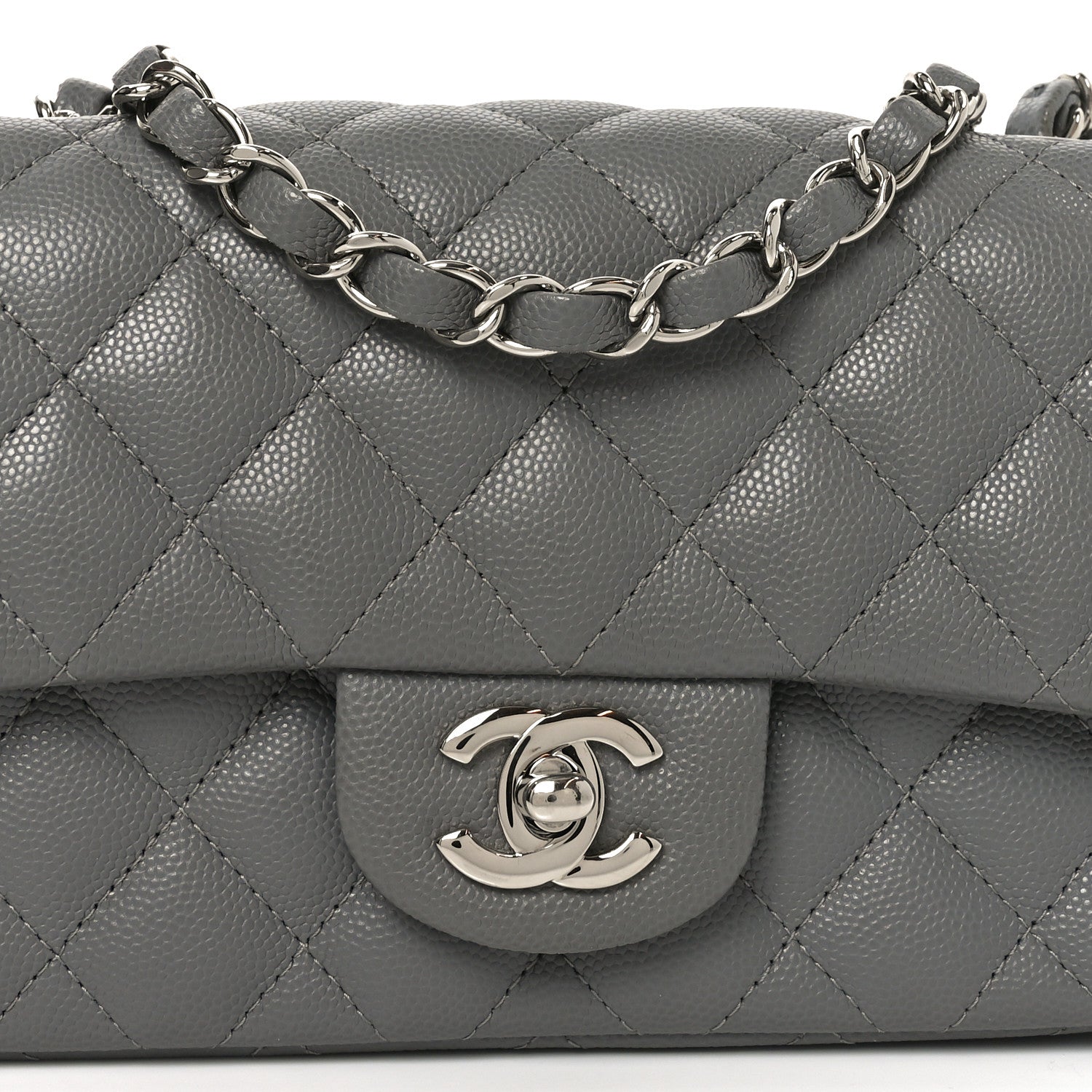 Caviar Quilted Mini Rectangular Flap Grey