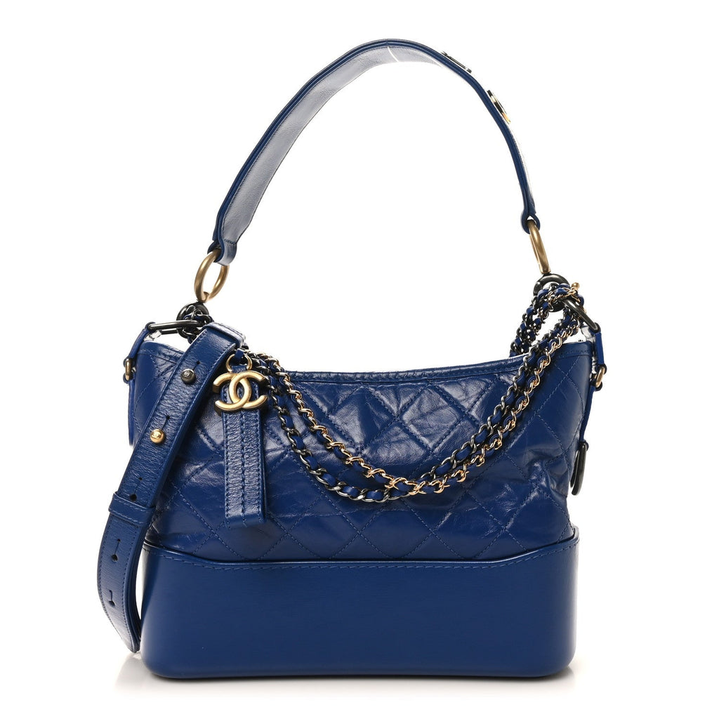 Aged Calfskin Quilted Medium Gabrielle Logo Hobo Blue