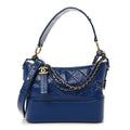 Aged Calfskin Quilted Medium Gabrielle Logo Hobo Blue