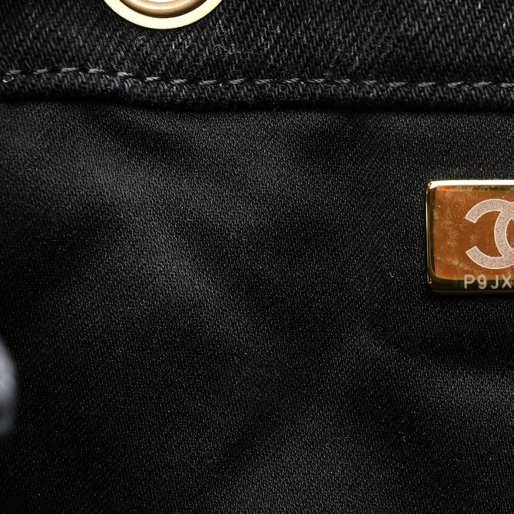 Washed Denim Quilted Large Chanel 25 Handbag Black