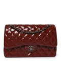 Patent Quilted Jumbo Double Flap Dark Red