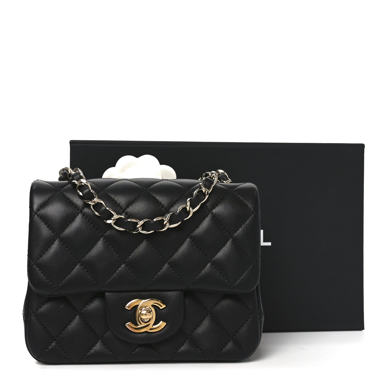 Lambskin Quilted Mini Square Flap Black