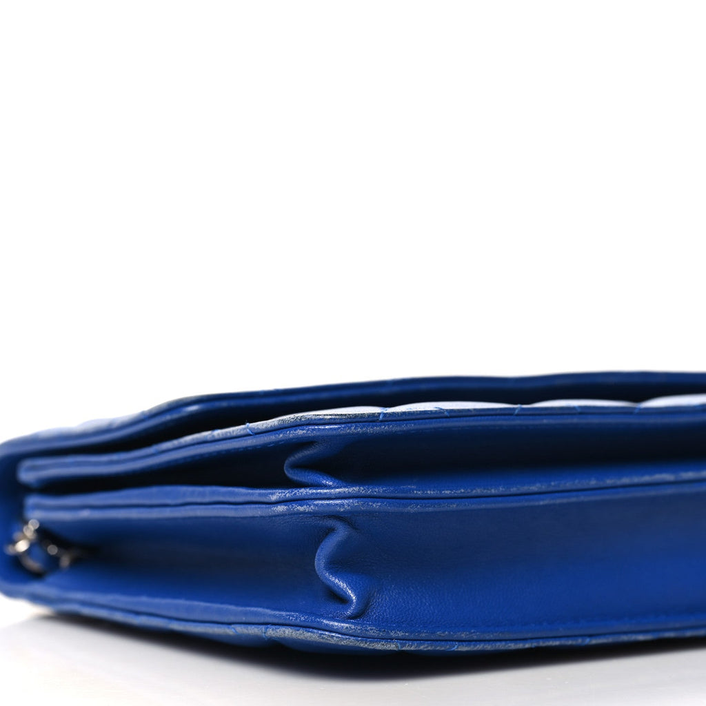 Lambskin Quilted Square Wallet On Chain WOC Blue