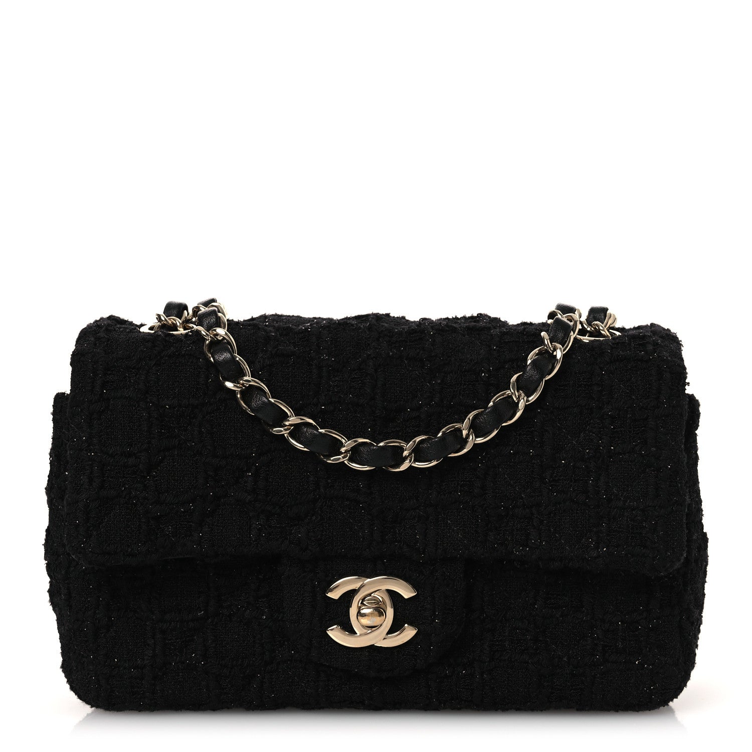 Tweed Quilted Mini Rectangular Flap Black
