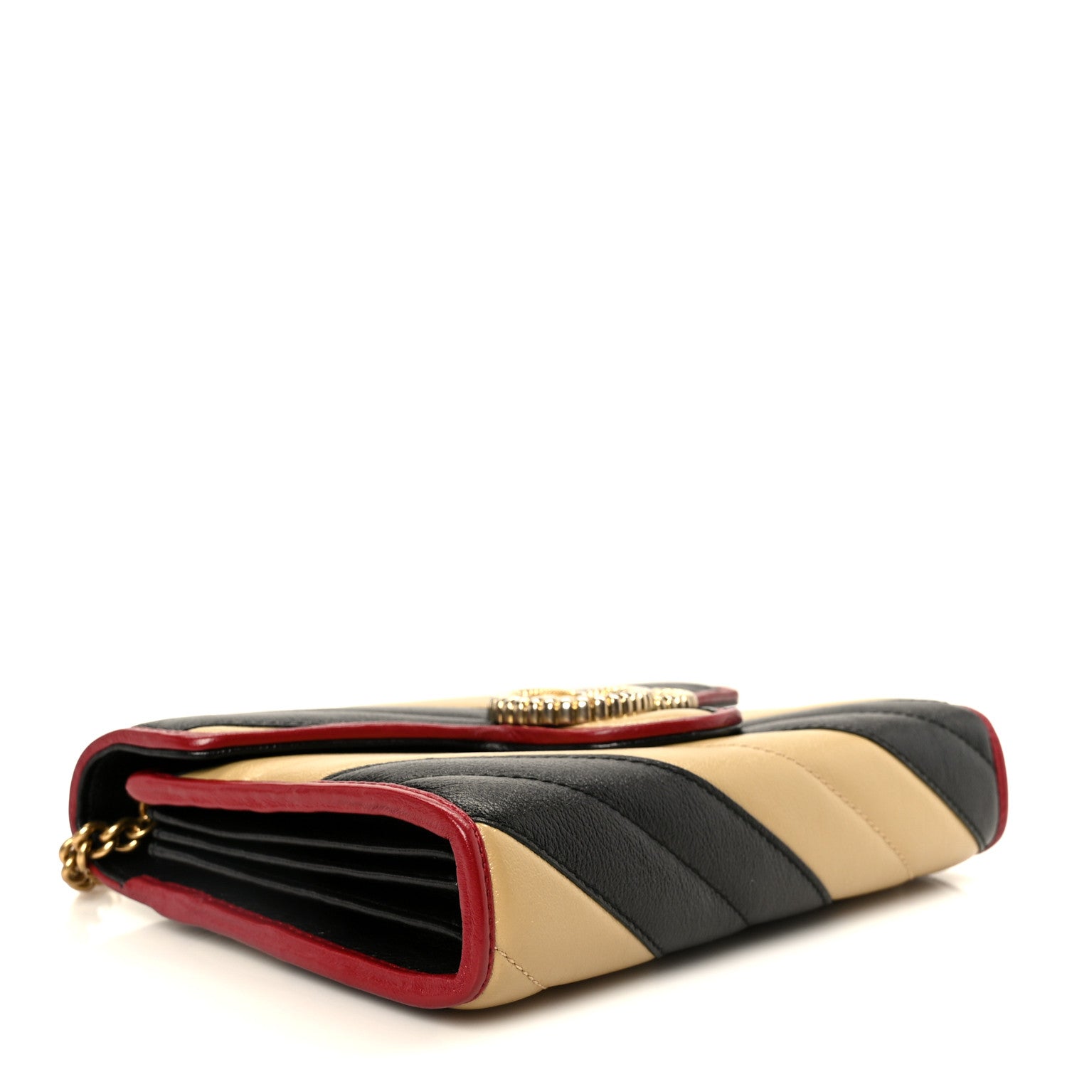 Azalea Calfskin Matelasse Diagonal Patchwork Torchon GG Marmont Chain Wallet Black Beige Romantic Cerise