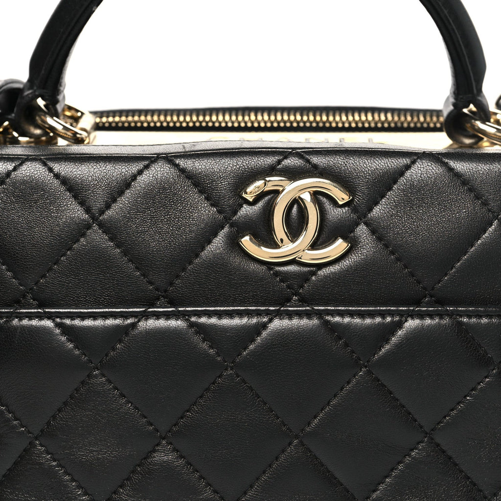 Lambskin Quilted Medium Trendy CC Bowling Bag Black