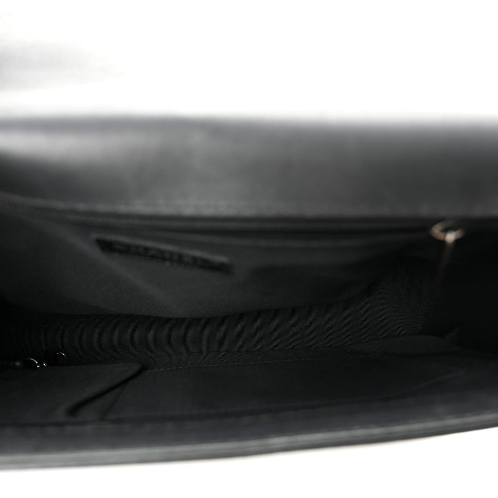 Calfskin Double Stitch Large Boy Flap Black