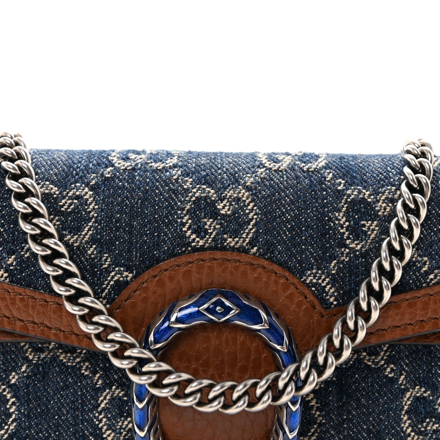 New Denim GG Monogram Dollar Calfskin Enamel Super Mini Dionysus Shoulder Bag Blue Tea Cuir Epilog Electric Blue