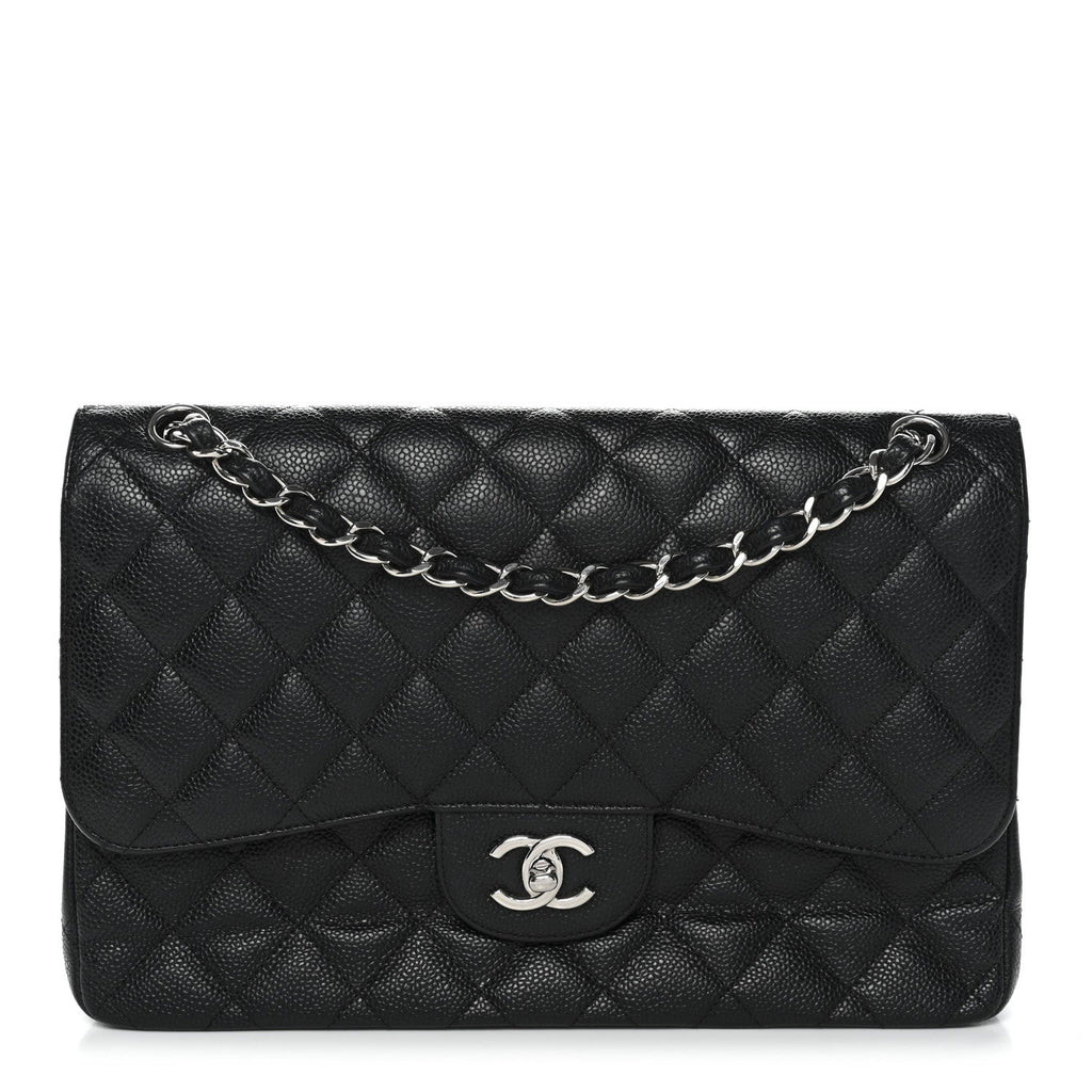 Caviar Quilted Jumbo Double Flap Black
