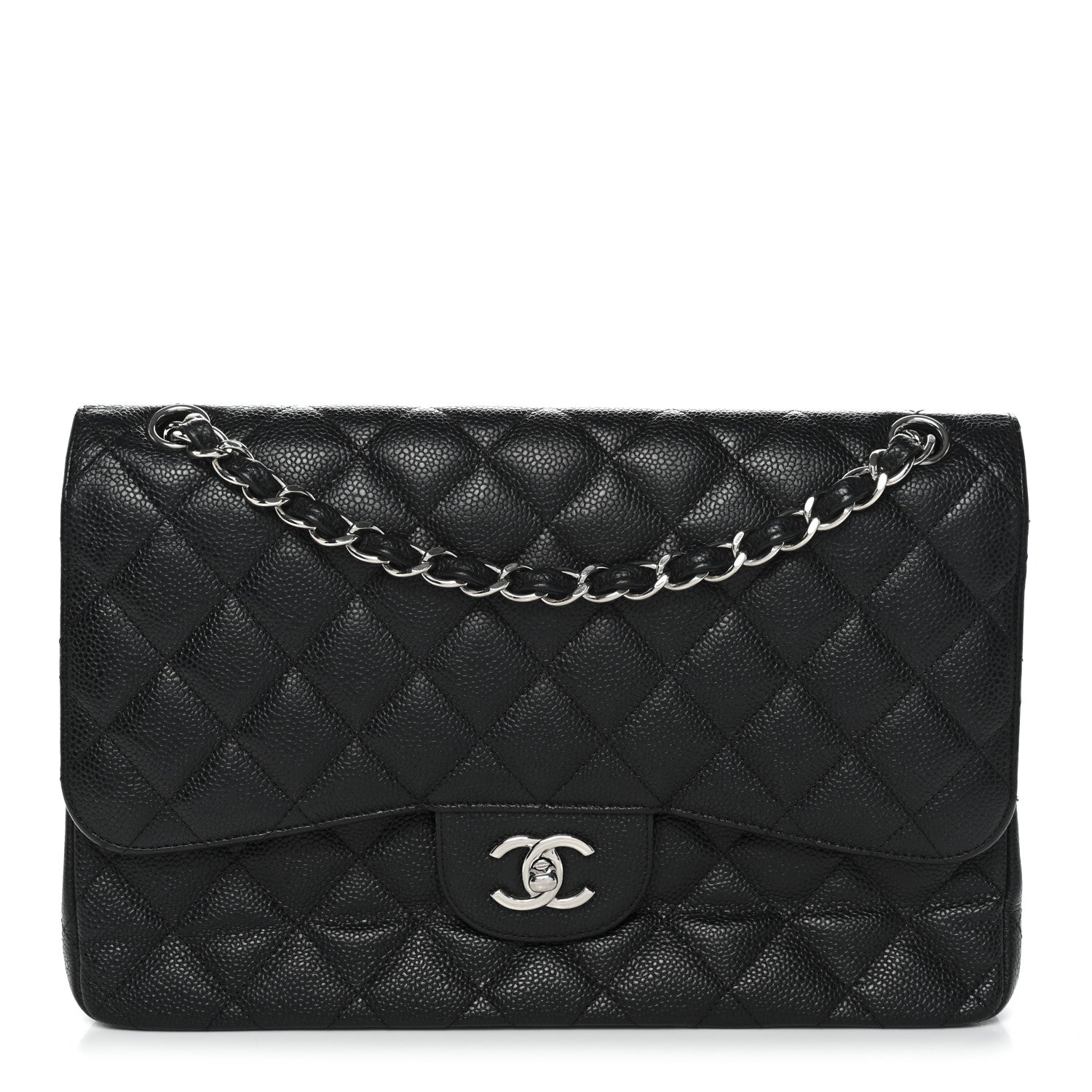 Caviar Quilted Jumbo Double Flap Black