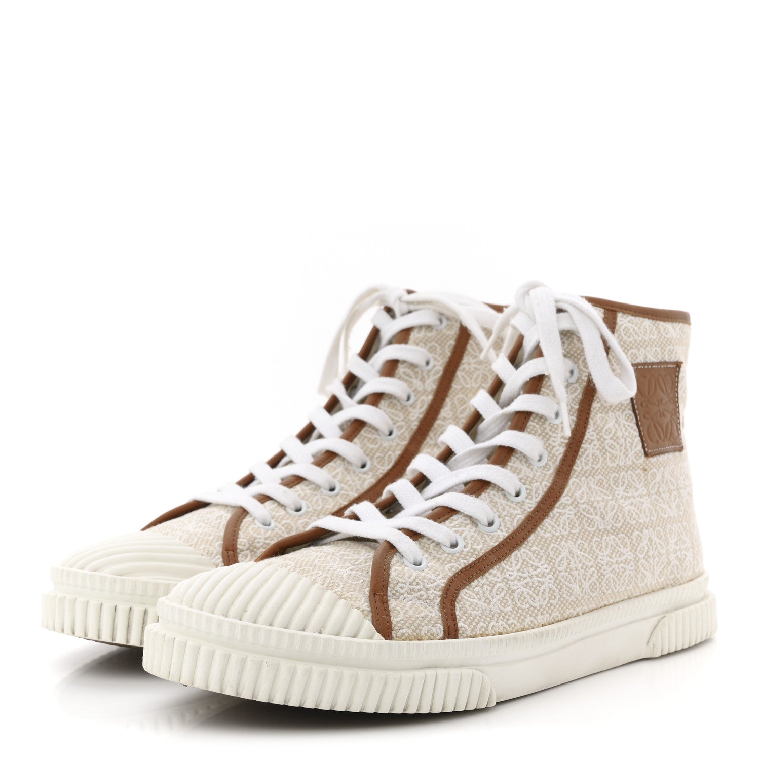 Jacquard Anagram Calfskin Mens High Top Sneakers 42 Natural White