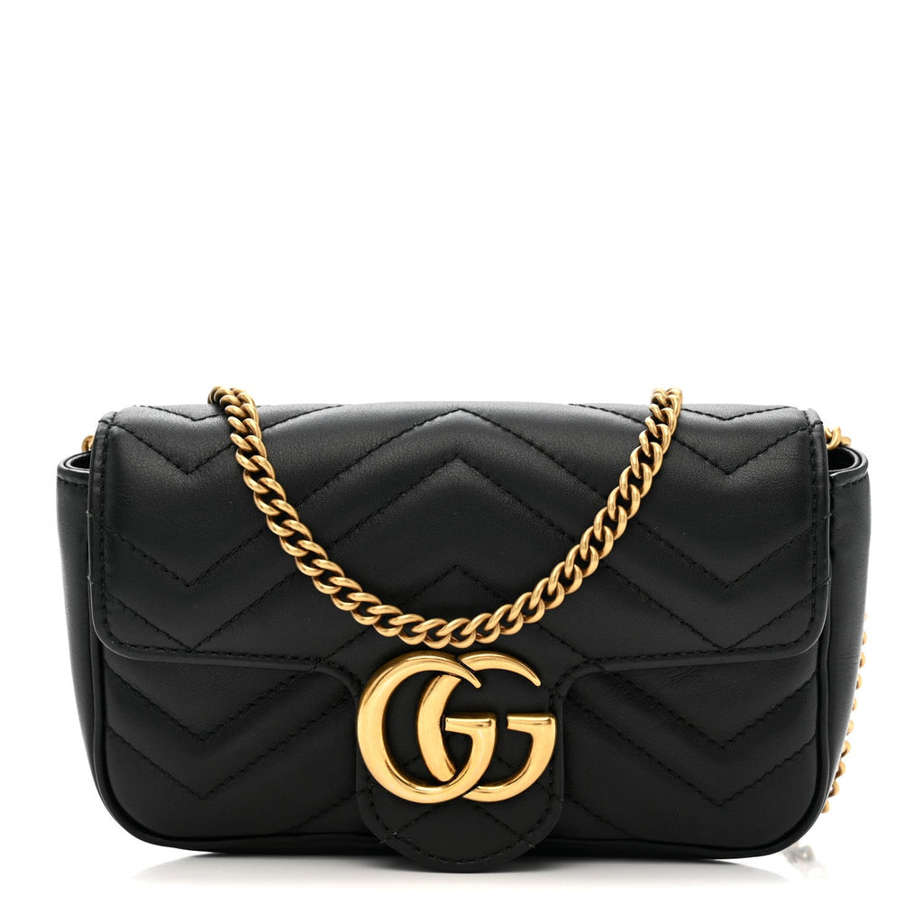 Calfskin Matelasse Super Mini GG Marmont Shoulder Bag Black