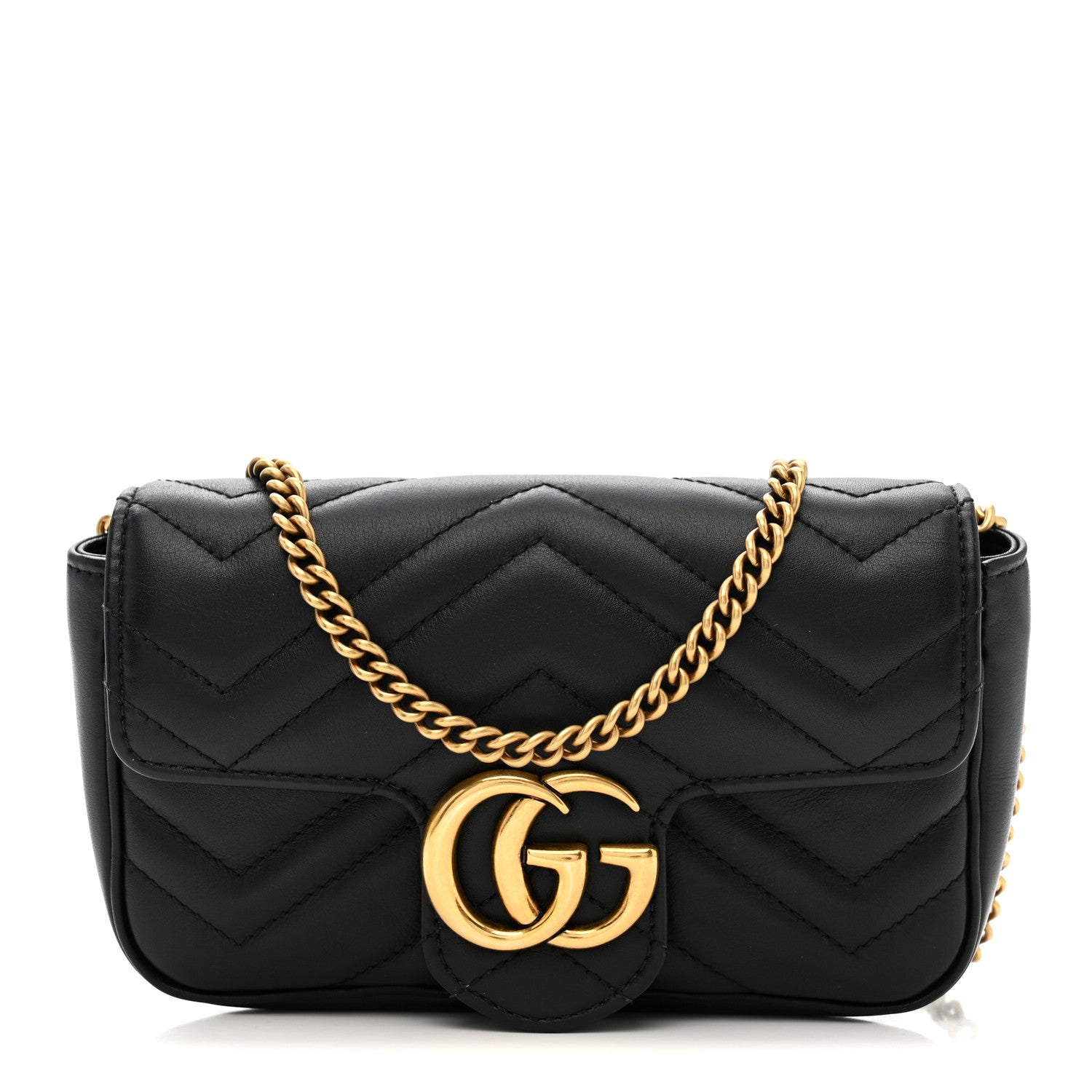 Calfskin Matelasse Super Mini GG Marmont Shoulder Bag Black