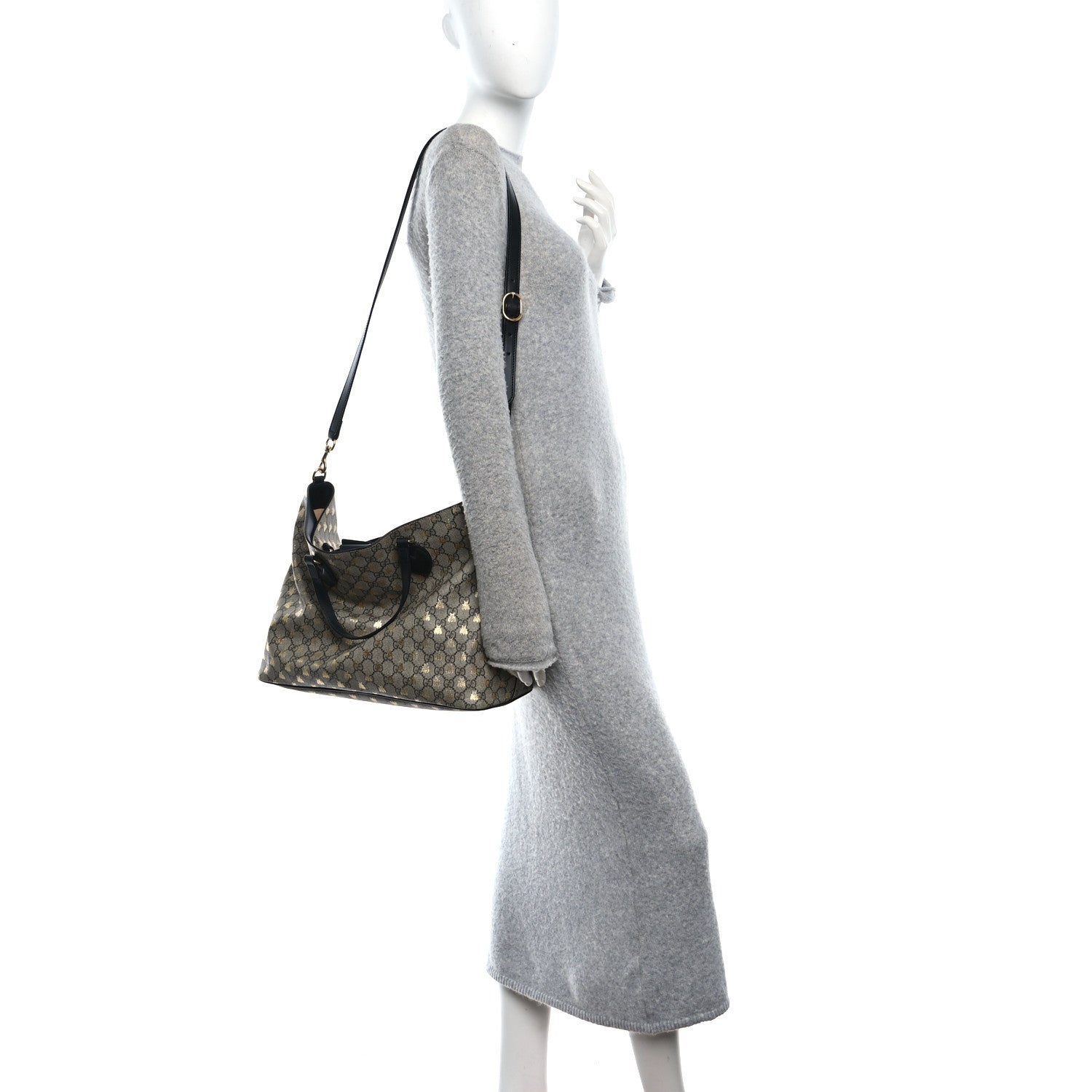 Soft GG Supreme Monogram Bees Medium Crossbody Tote Beige Oro Black