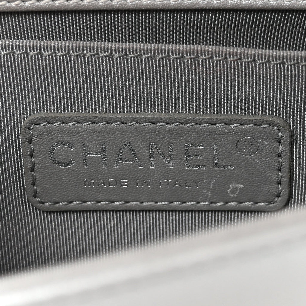 Metallic Calfskin Quilted Small Boy Flap Silver