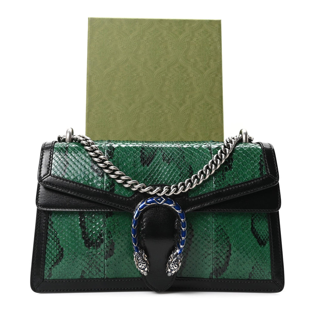 Snakeskin Enamel Small Dionysus Shoulder Bag Green