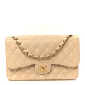 Caviar Quilted Jumbo Double Flap Beige