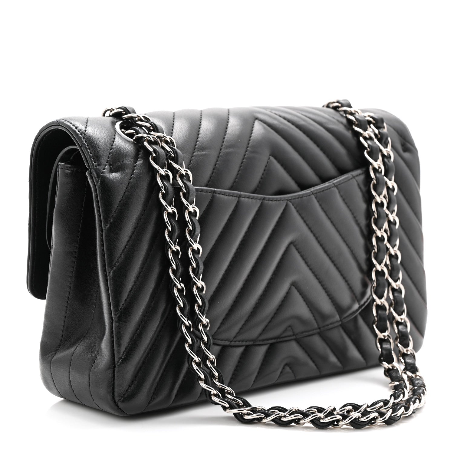 Lambskin Chevron Quilted Medium Double Flap Black