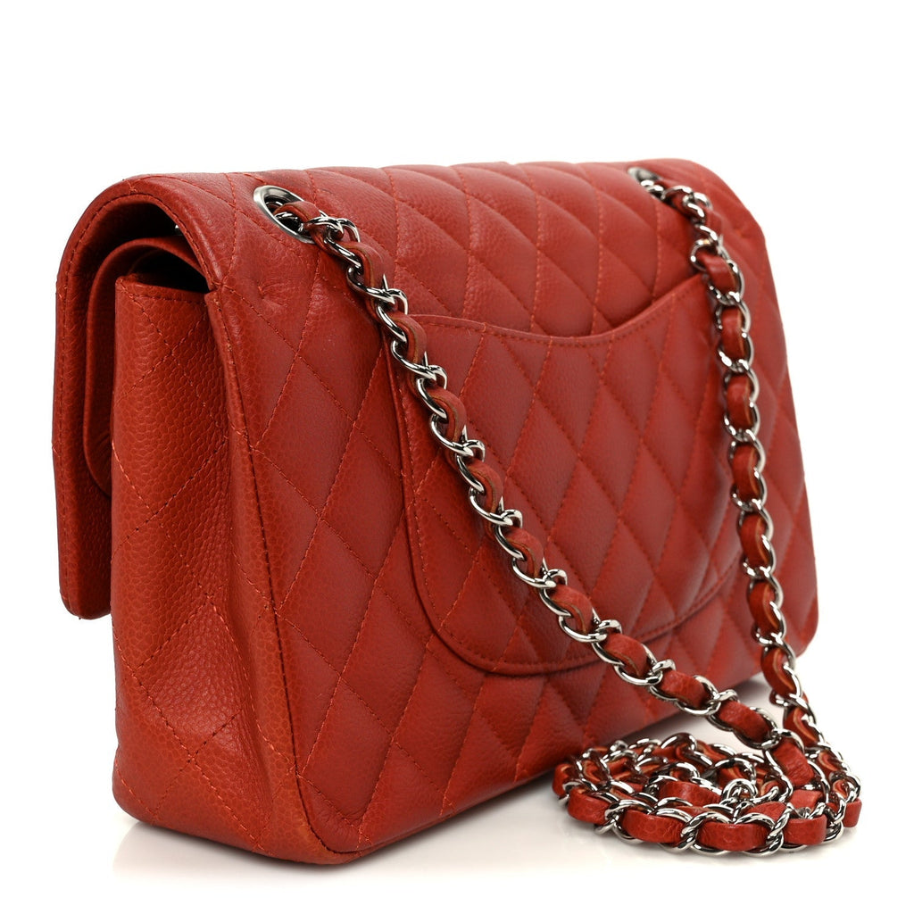 Caviar Quilted Medium Double Flap Red