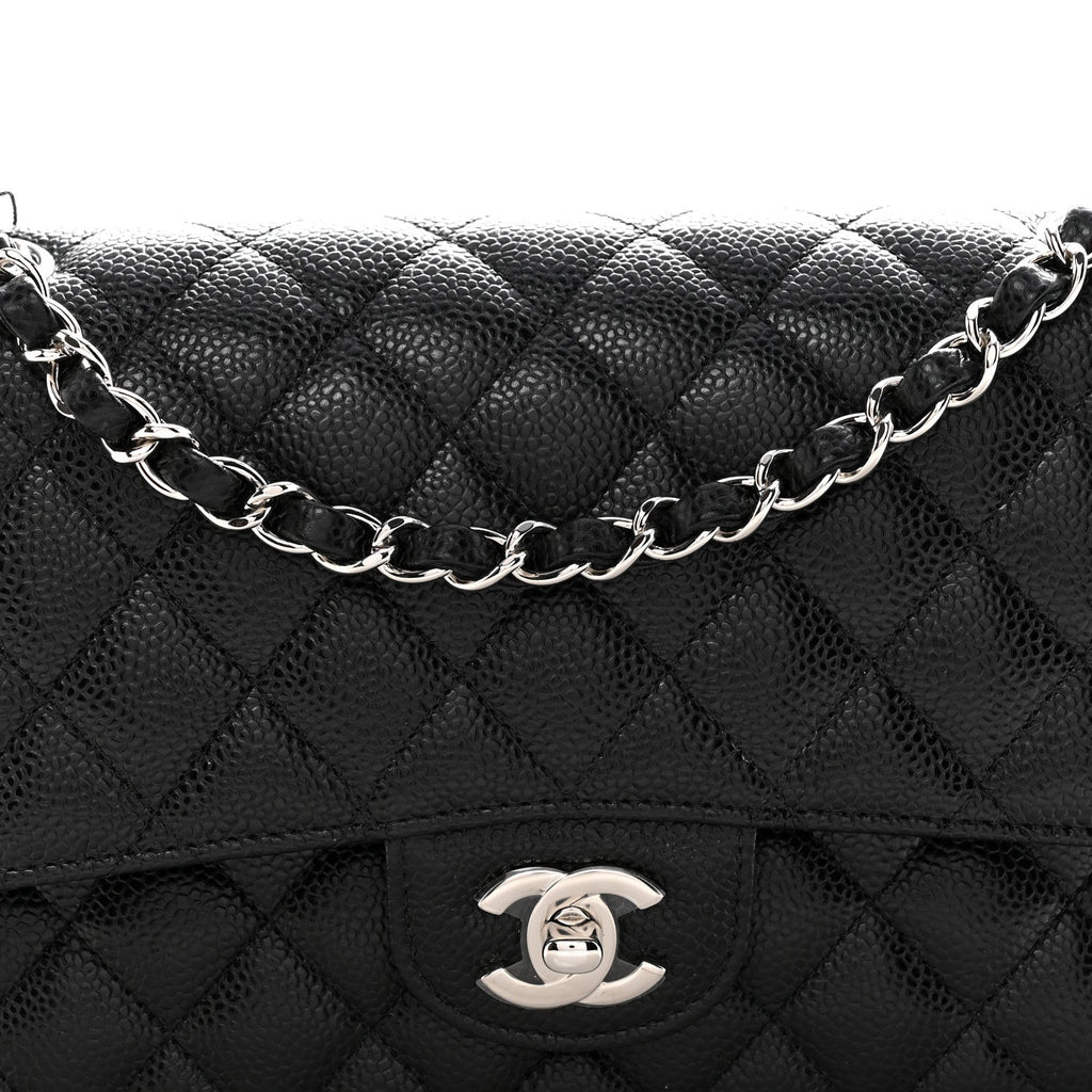 Caviar Quilted Medium Double Flap Black