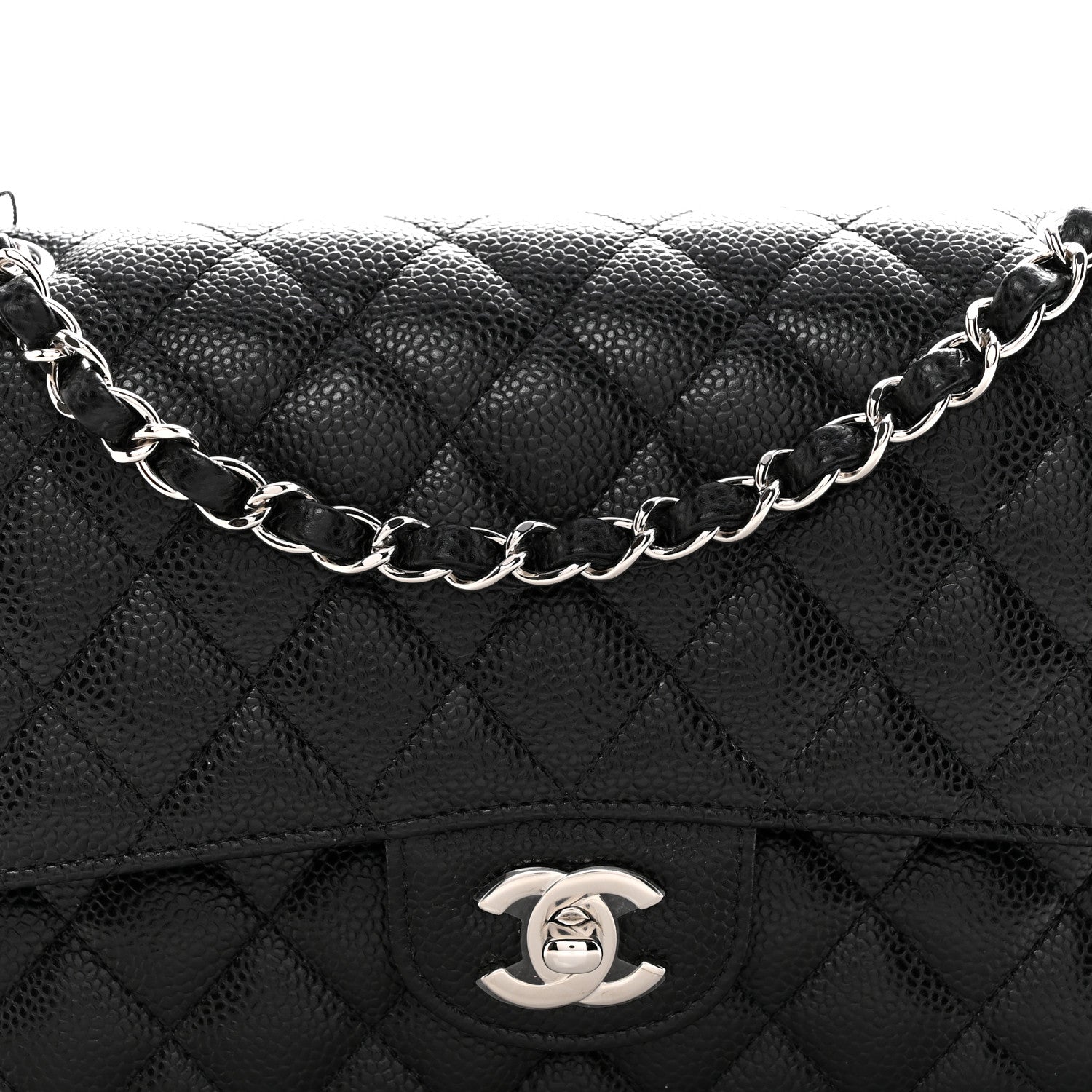 Caviar Quilted Medium Double Flap Black