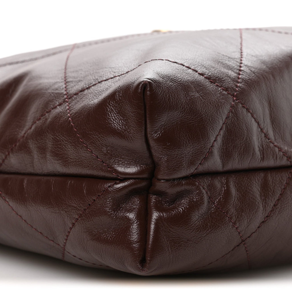 Shiny Calfskin Quilted Small Chanel 22 Dark Brown