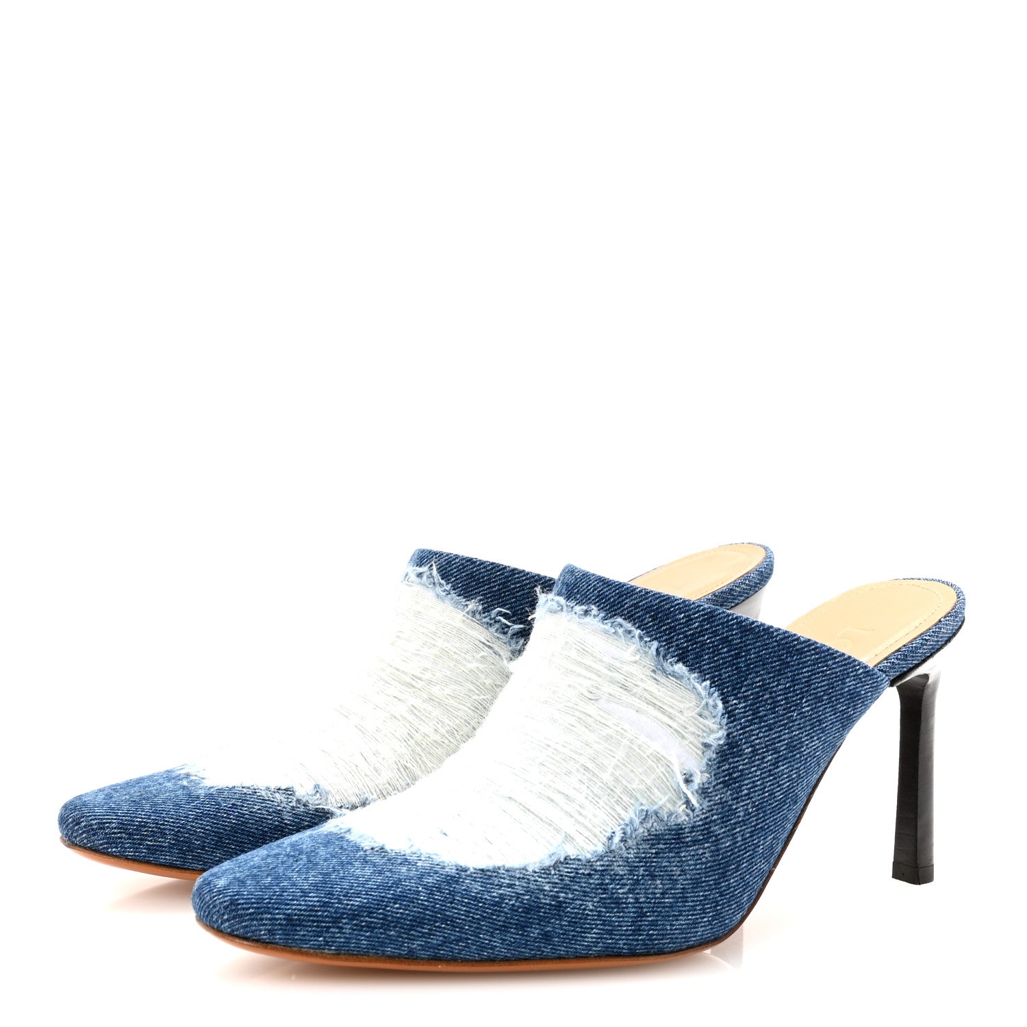 Ripped Denim 90 Mules Washed Denim