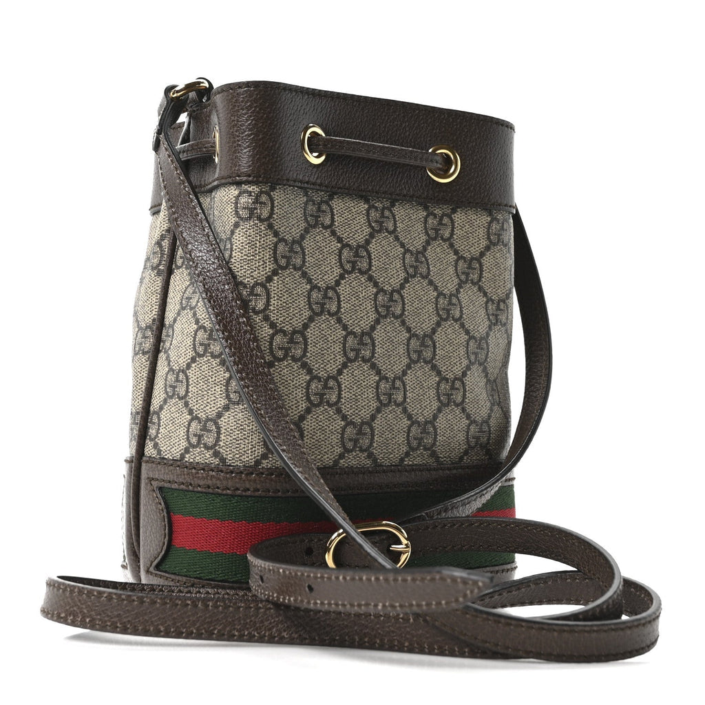GG Supreme Monogram Web Mini Ophidia Bucket Bag Brown