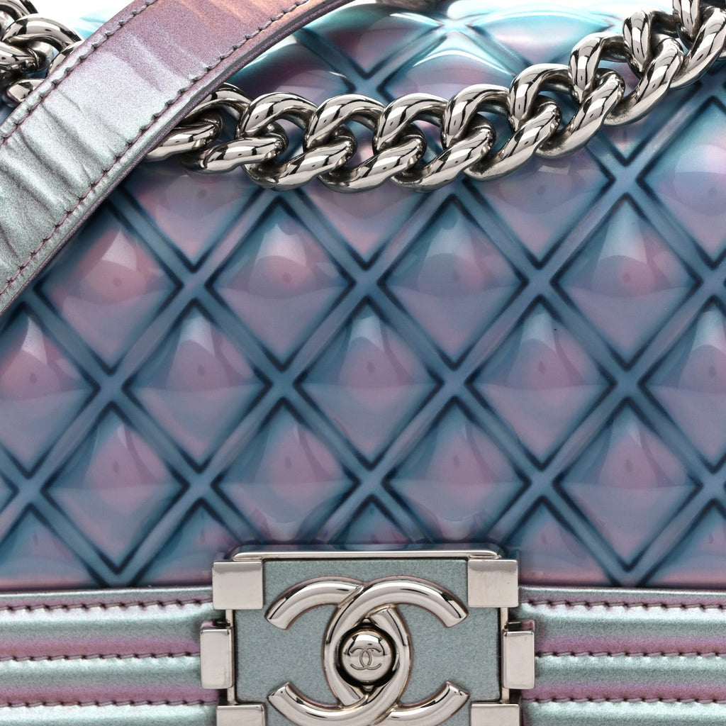 Iridescent Patent Calfskin PVC Quilted Small Boy Flap Light Purple