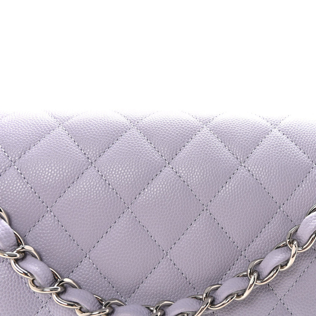 Caviar Quilted Medium Double Flap Light Purple