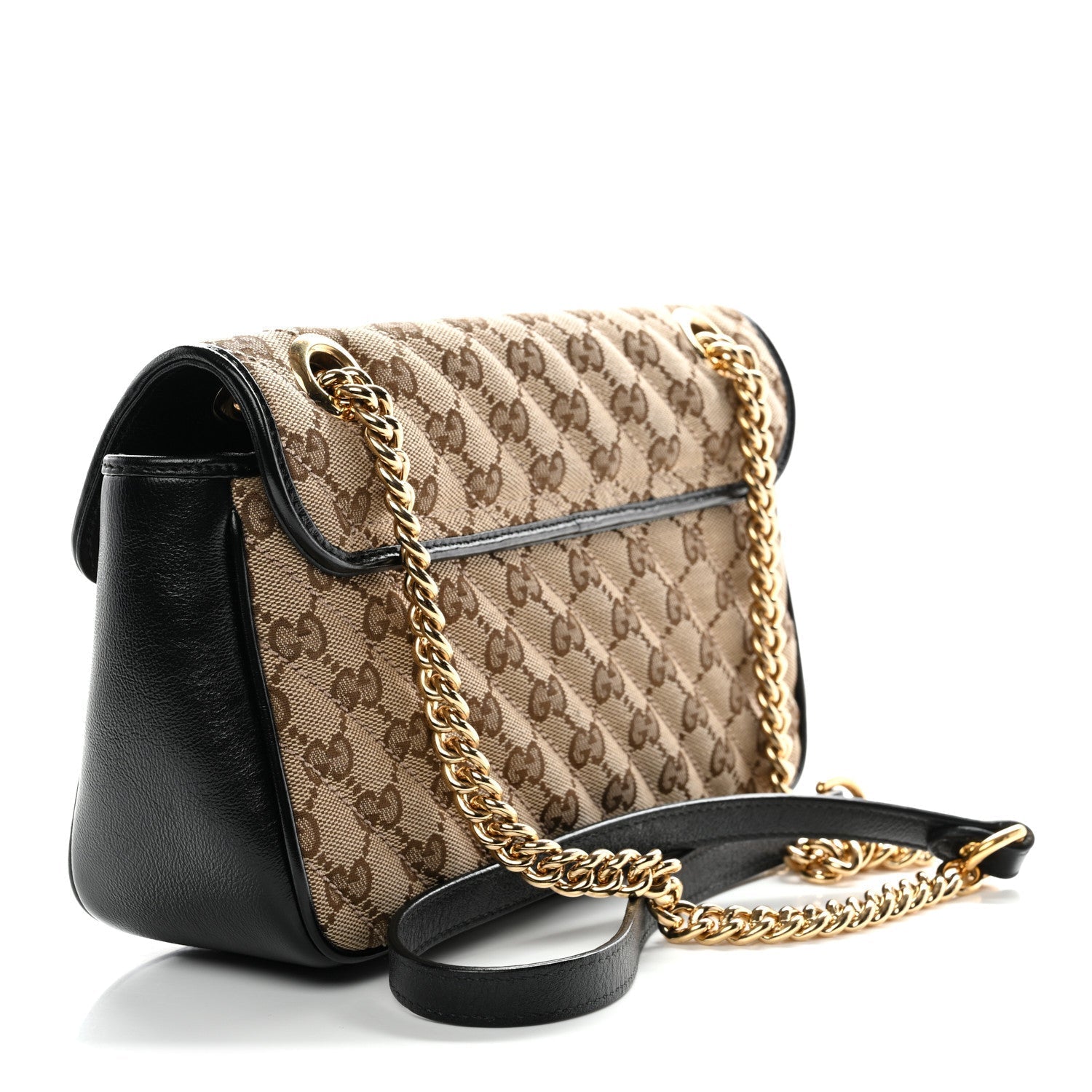 Monogram Matelasse Diagonal Small GG Marmont Shoulder Bag Beige Black