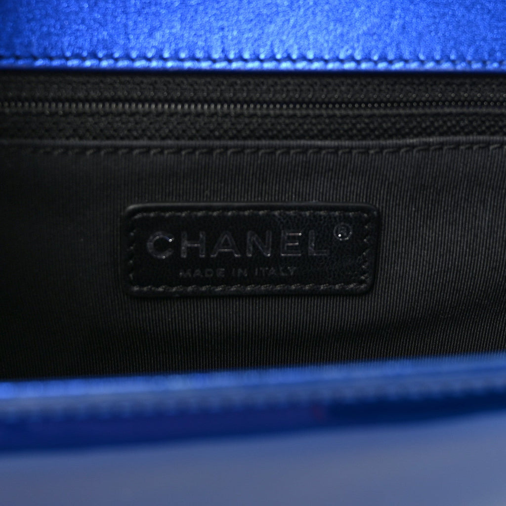 Metallic Patent Quilted New Medium Boy Flap Blue