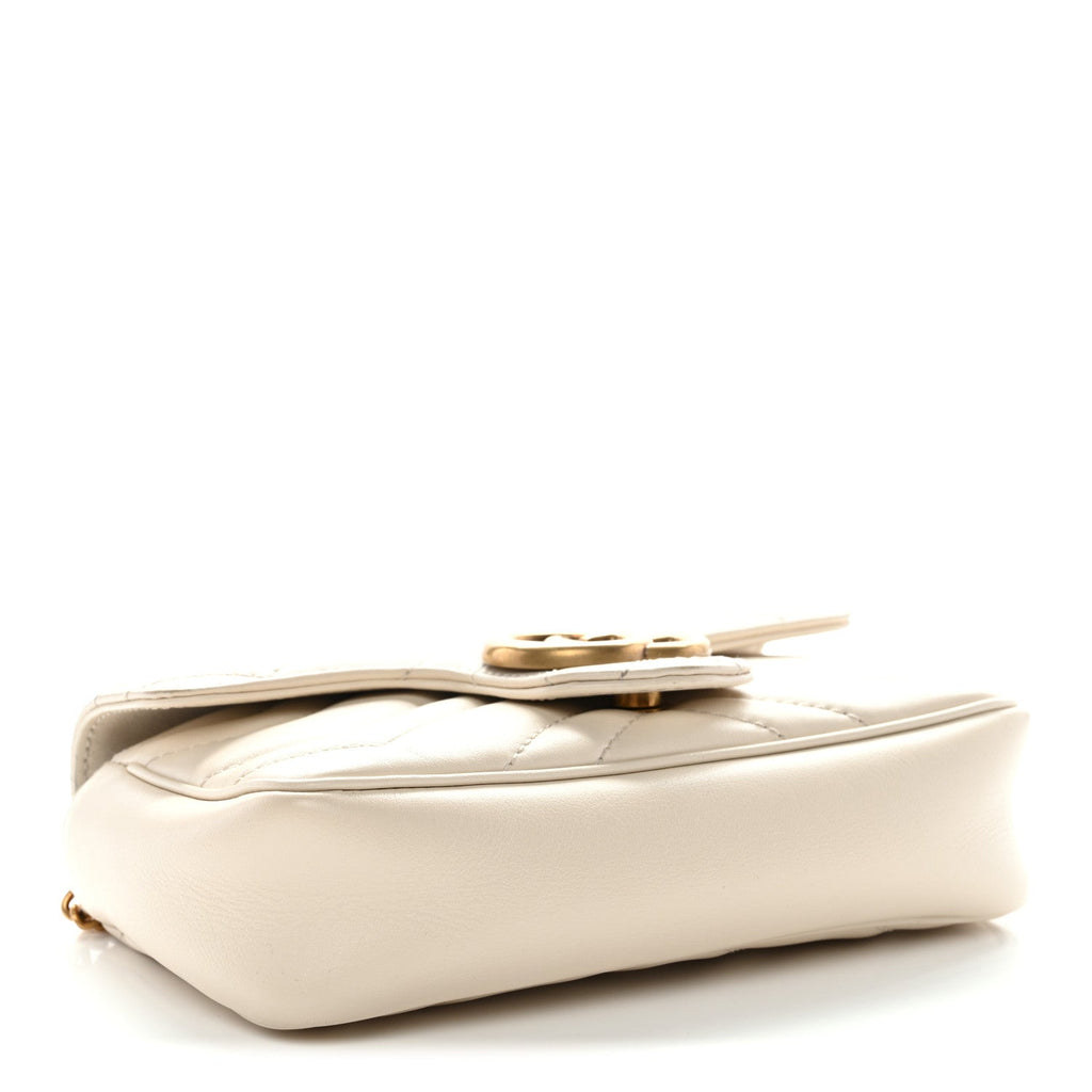 Calfskin Matelasse Super Mini GG Marmont Shoulder Bag White