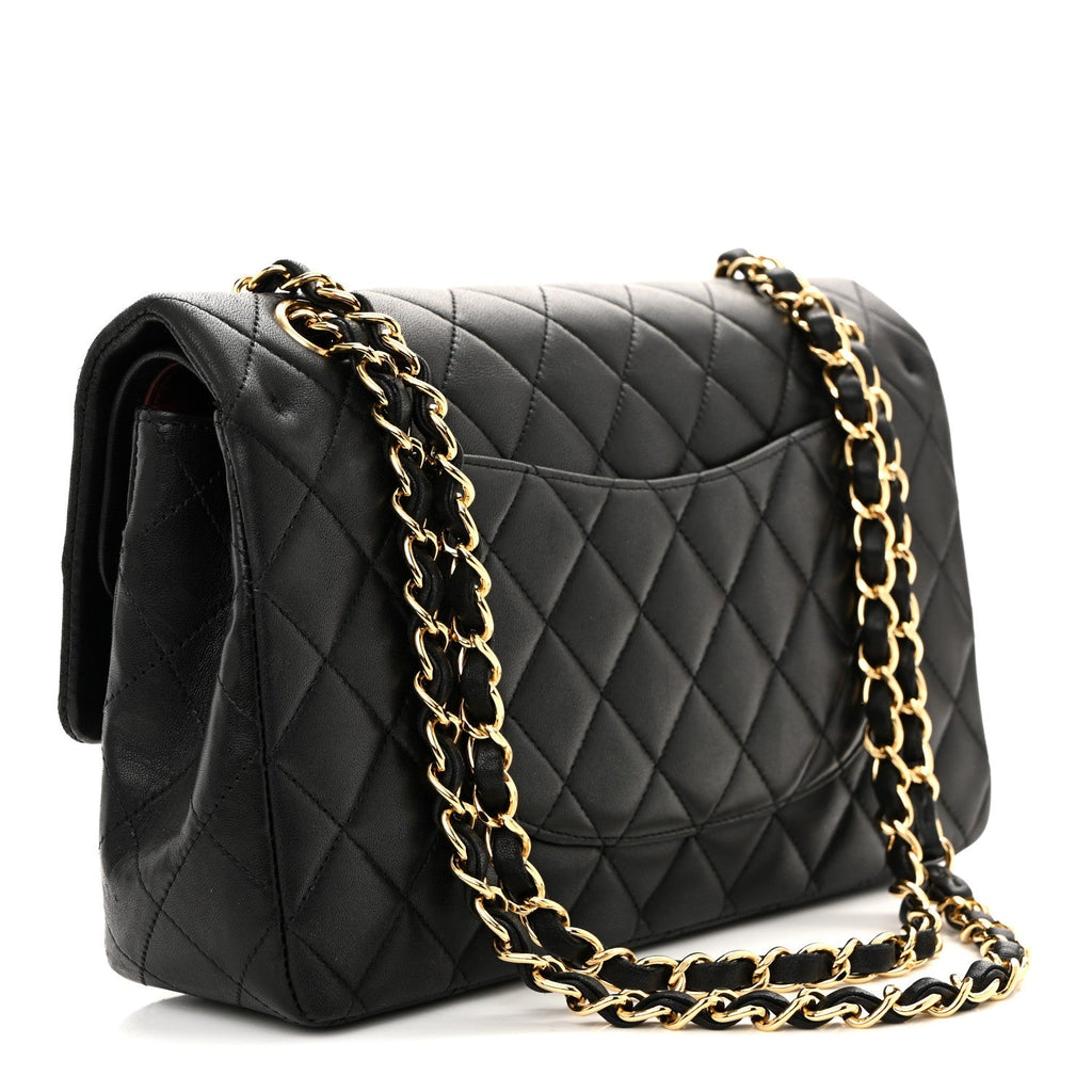 Lambskin Quilted Medium Double Flap Black