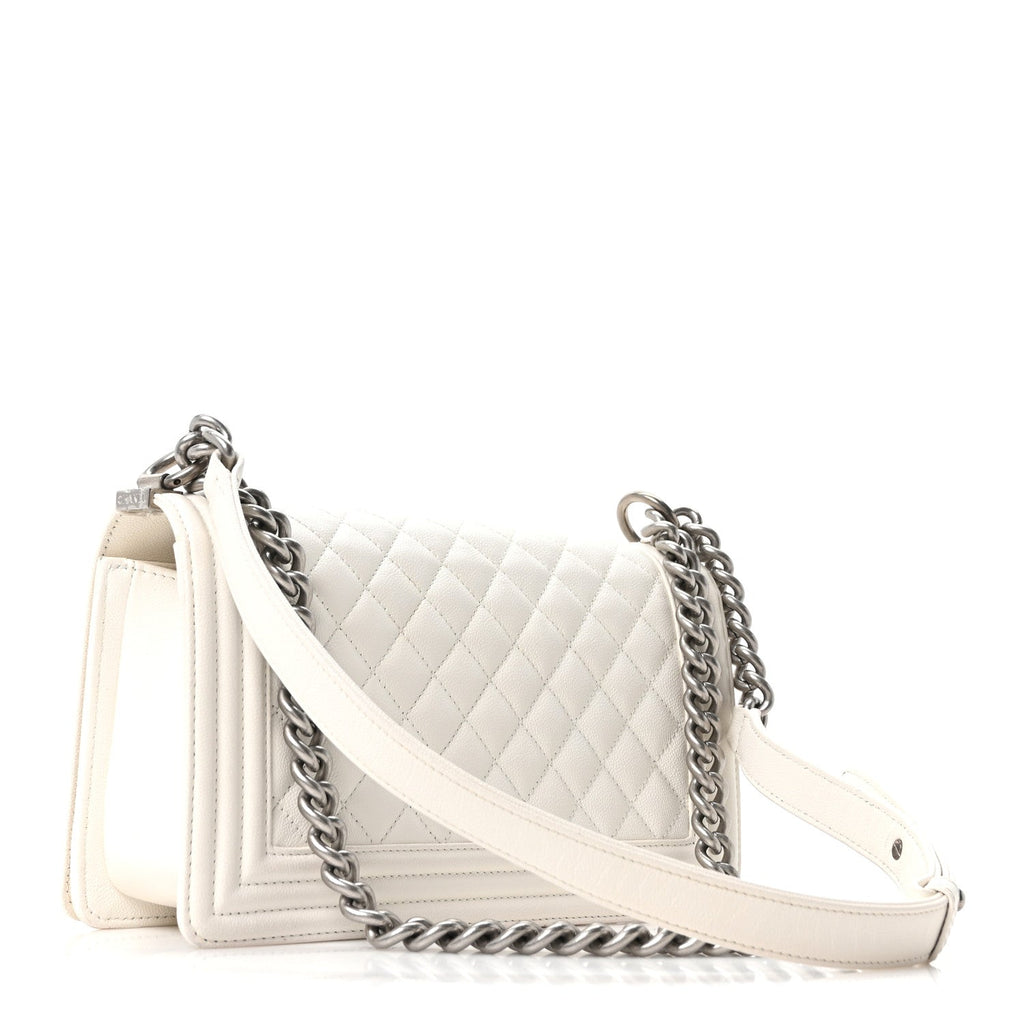 Caviar Quilted Medium Boy Flap White