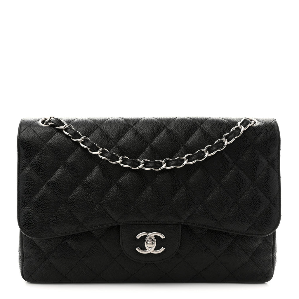 Caviar Quilted Jumbo Double Flap Black