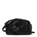 Calfskin Matelasse Monochrome Small GG Marmont Chain Shoulder Bag Black