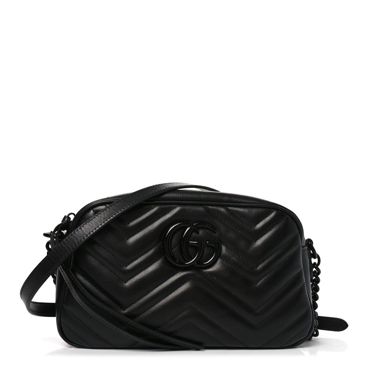 Calfskin Matelasse Monochrome Small GG Marmont Chain Shoulder Bag Black