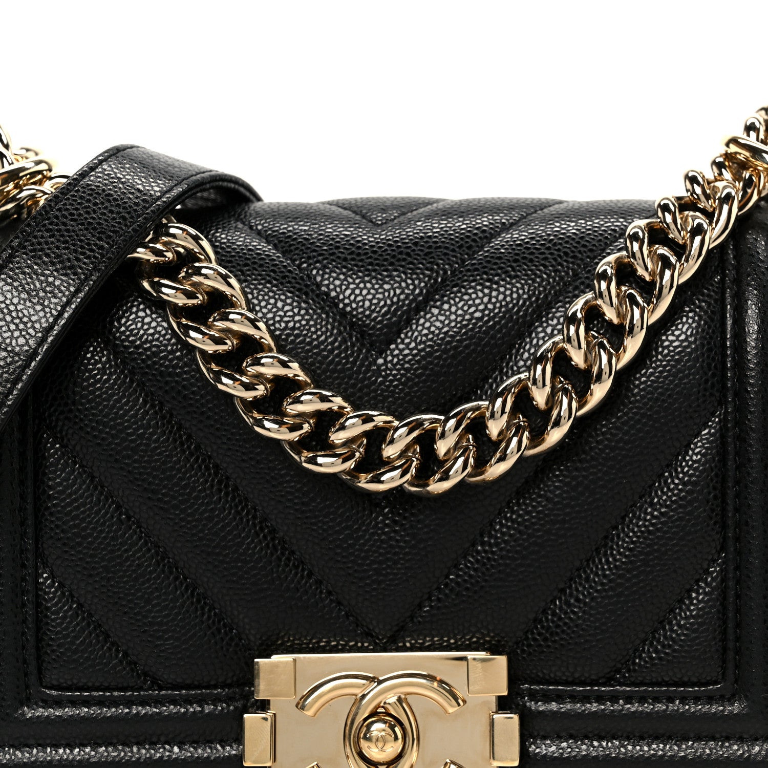 Caviar Chevron Quilted Small Boy Flap Black