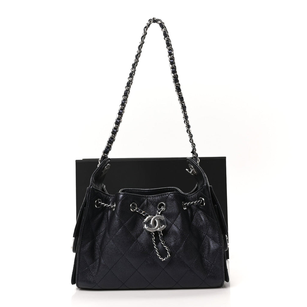 Metallic Caviar Quilted Mini Chanel 25 Handbag Dark Blue
