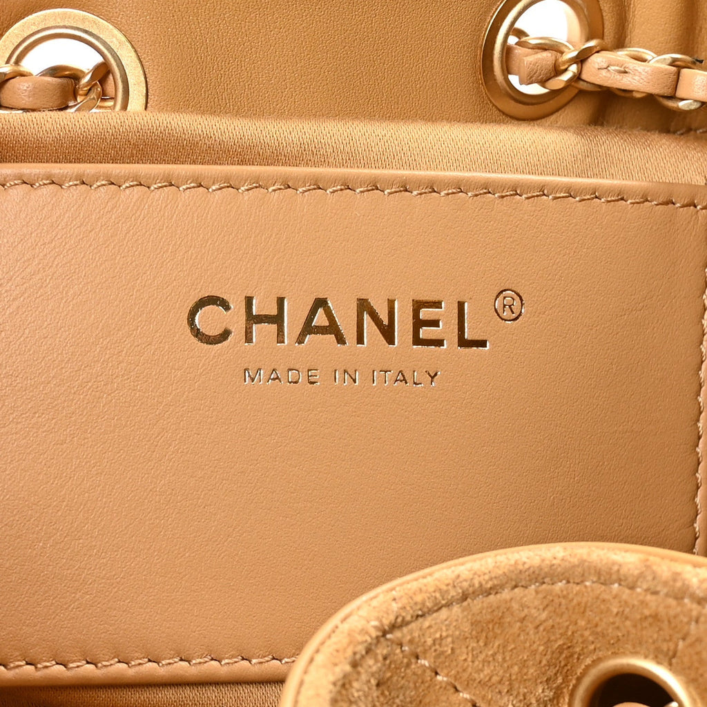 Suede Quilted Small Chanel 25 Handbag Beige