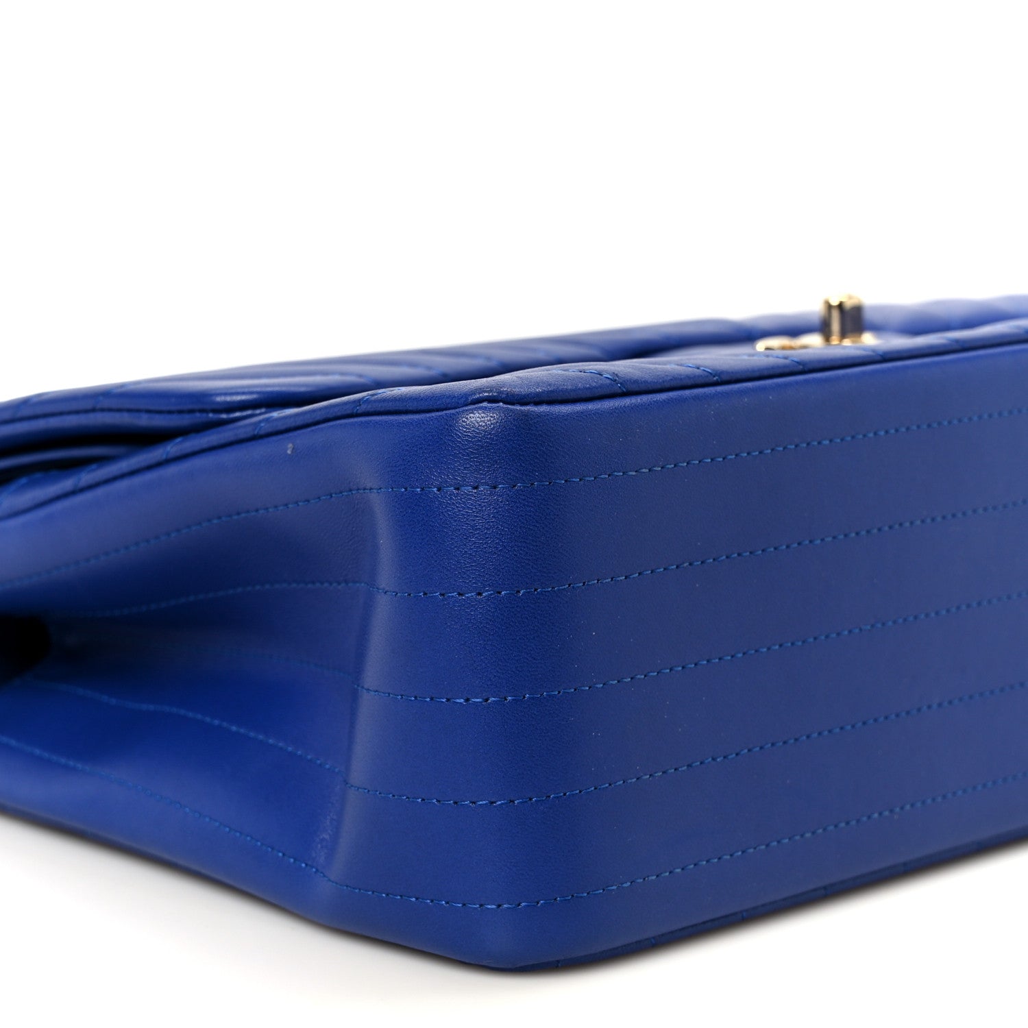 Lambskin Chevron Quilted Jumbo Double Flap Navy Blue