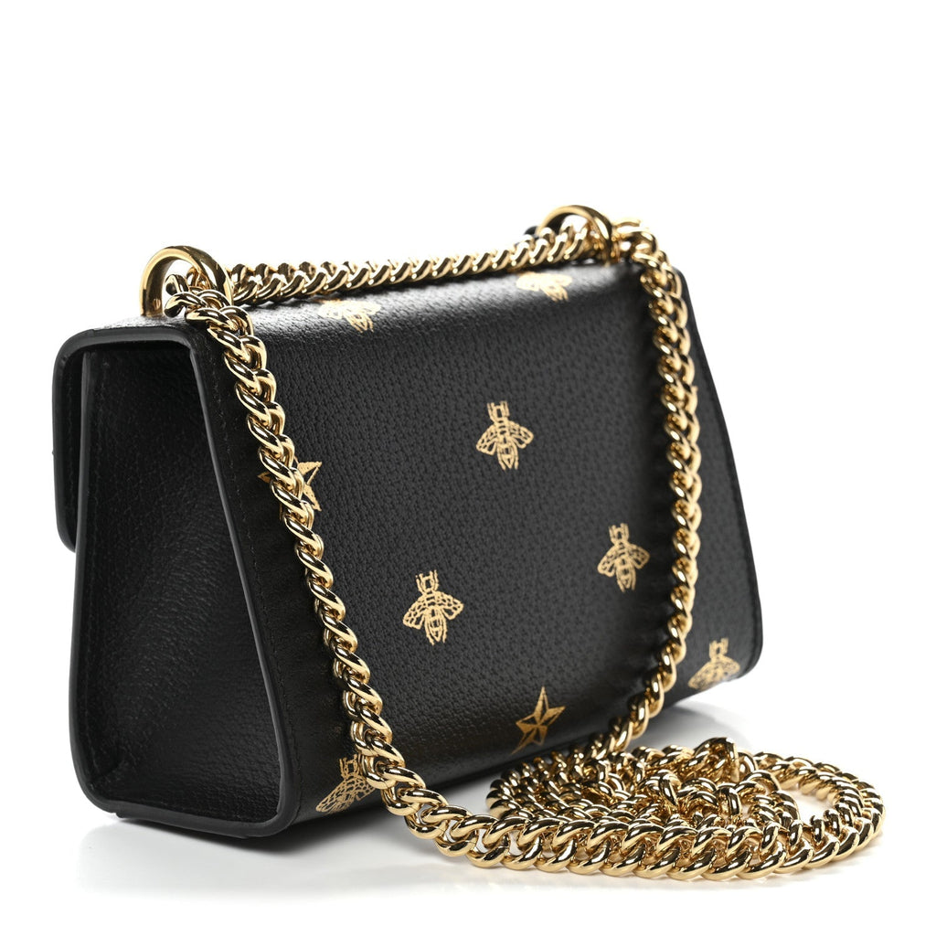 Grained Calfskin Bee Star Small Padlock Shoulder Bag Black