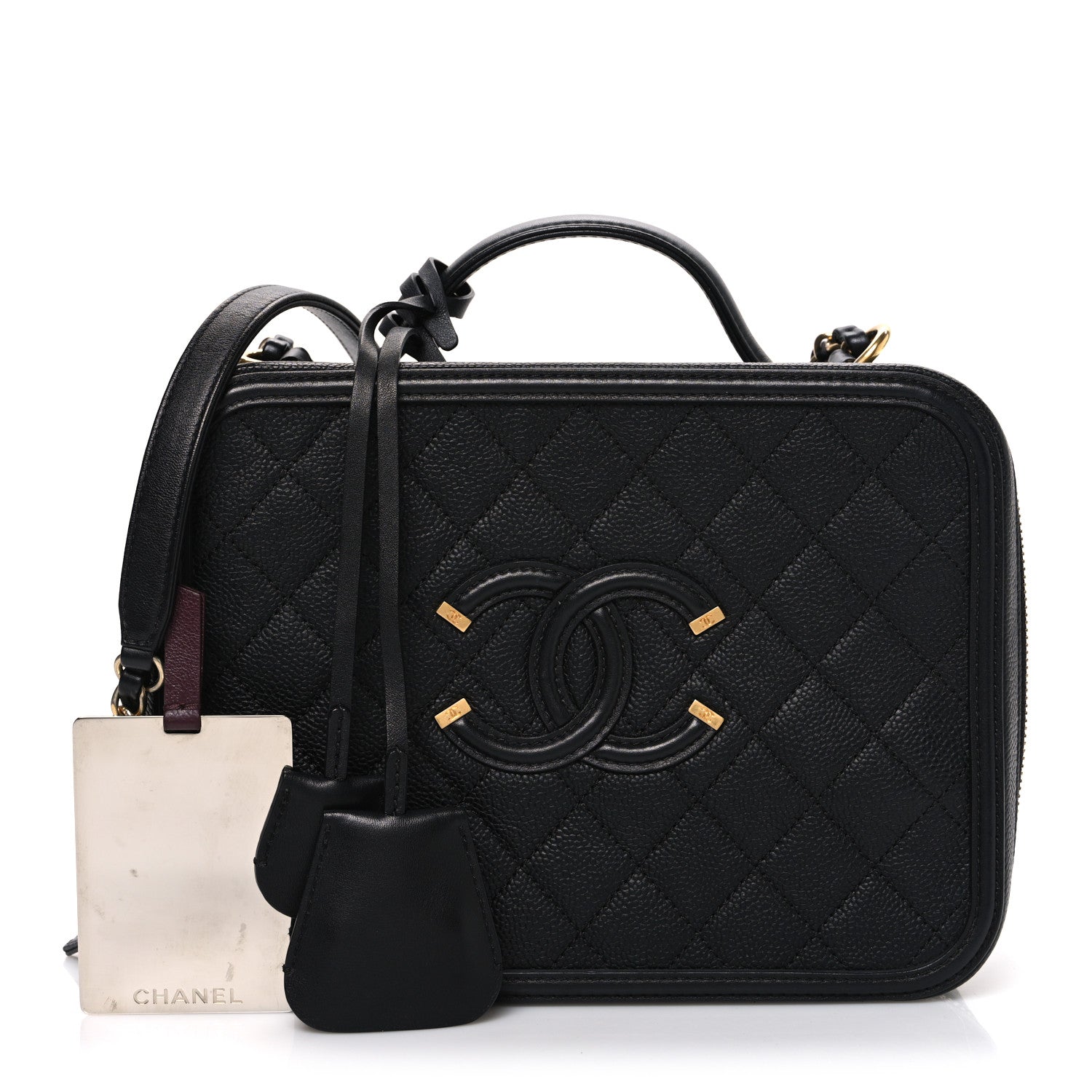 Caviar Quilted Large CC Filigree Vanity Case Black