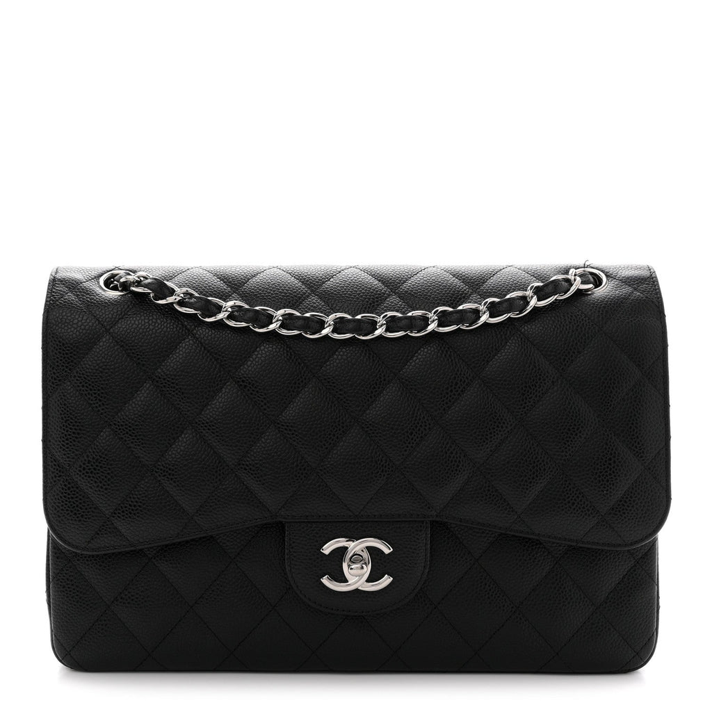 Caviar Quilted Jumbo Double Flap Black